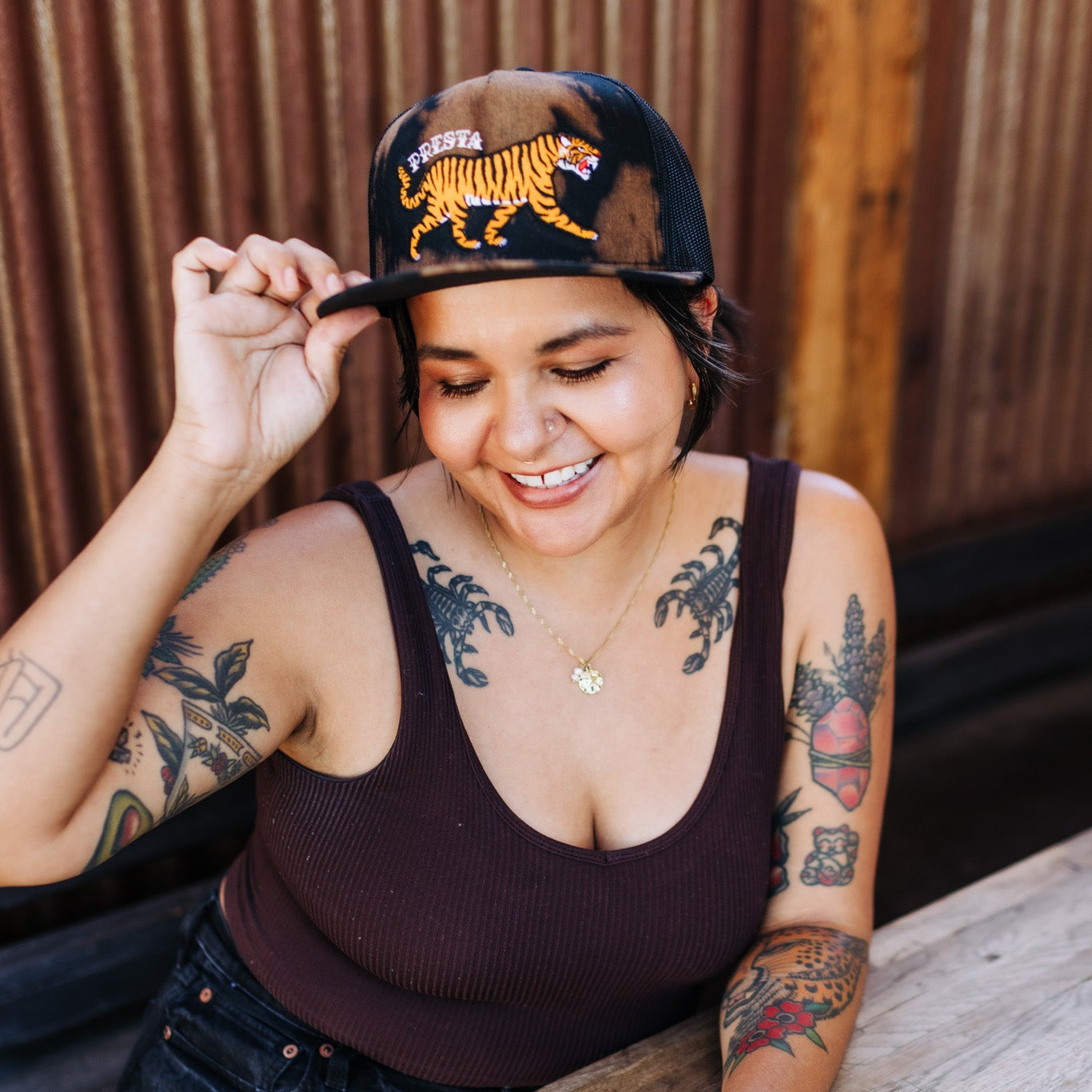 Black Bleach Dye Tiger Hat